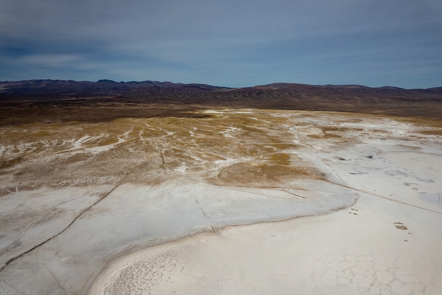 Salt flats in a desert basin.