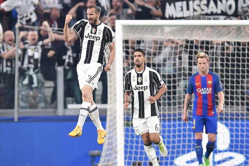 Giorgio Chiellini celebrates a goal for Juventus
