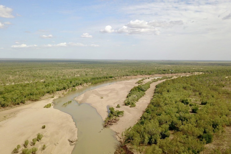 An aerial of a dried out river bed