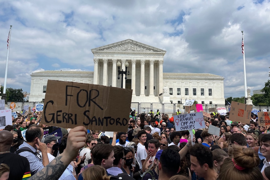 A sign at a protest outside the US Supreme Court