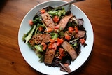 Steak and salad on plate