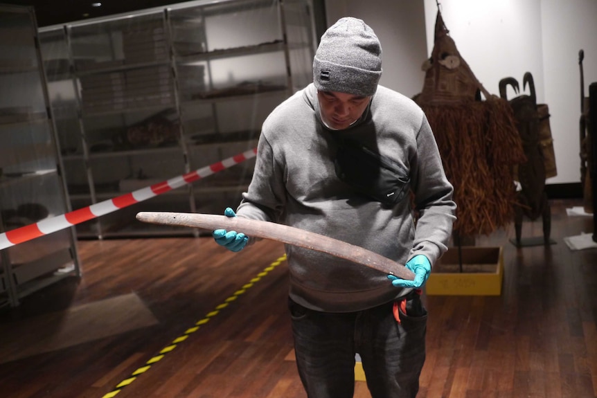 Rodney with a boomerang found in a Berlin museum