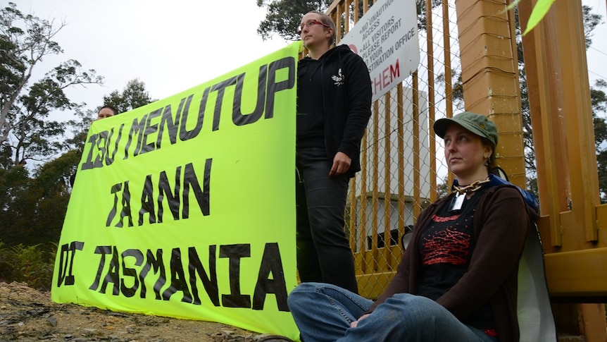 Protesters at Ta Ann's Judbury site in southern Tasmania