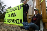 Protesters at Ta Ann's Judbury site in southern Tasmania