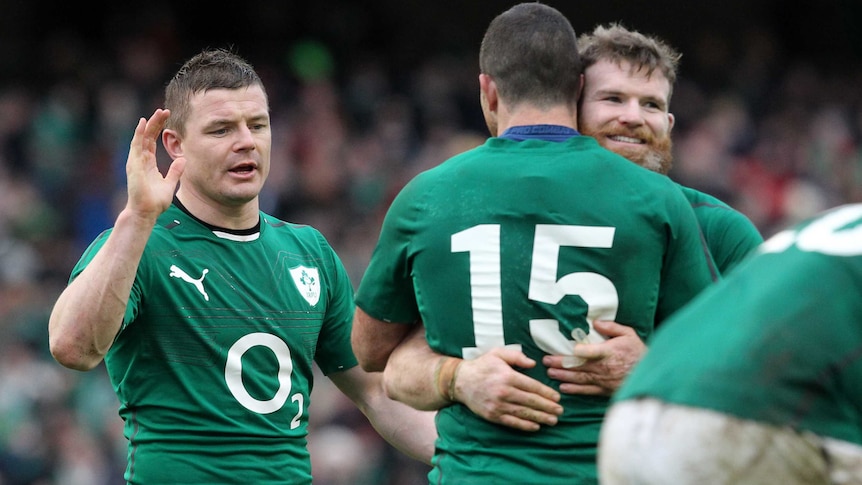 Brian O'Driscoll celebrates Ireland win
