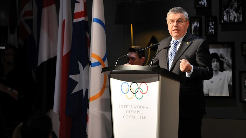 IOC chief Thomas Bach speaks during the International Women in Sport Award