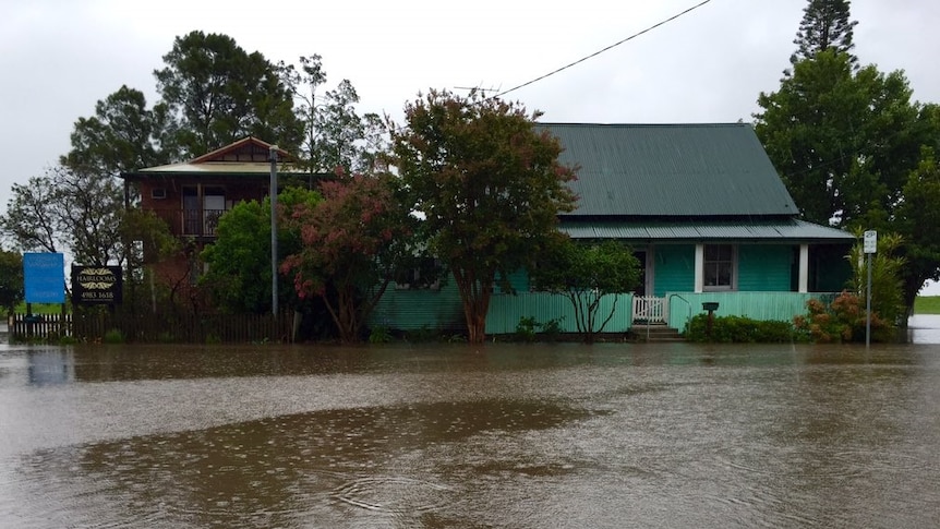 A flooded street in Raymond Terrace in New South Wales' Hunter Region.