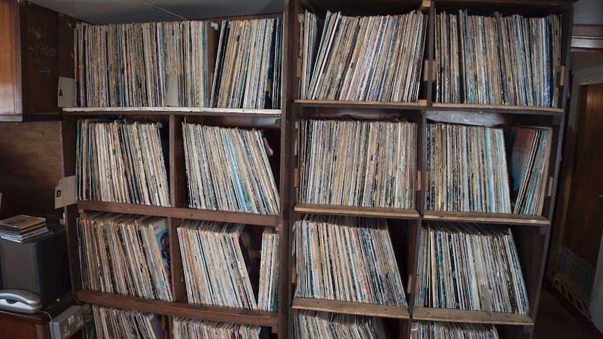 Shelves of records.
