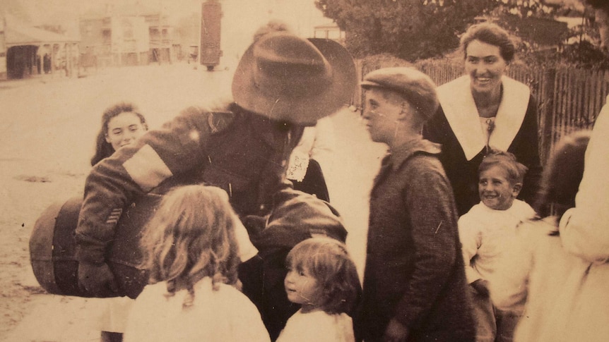 Local soldier Fred Farr welcomed home by his family in Unley.