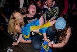 Swedish Eurovision fans in the Fan Zone react as Loreen of Sweden wins Grand Final of the Eurovision Song Contest