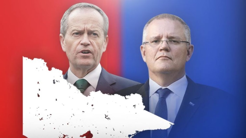 A graphic shows Bill Shorten and Scott Morrison with a map of Victoria.