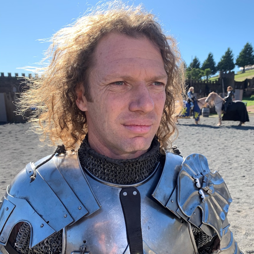 Profile picture of world jousting champion and Kryal Castle site manager Phillip Leitch wearing armour.