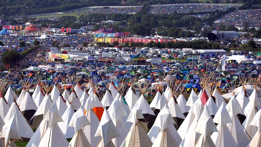 The campsites and stages at Glastonbury.