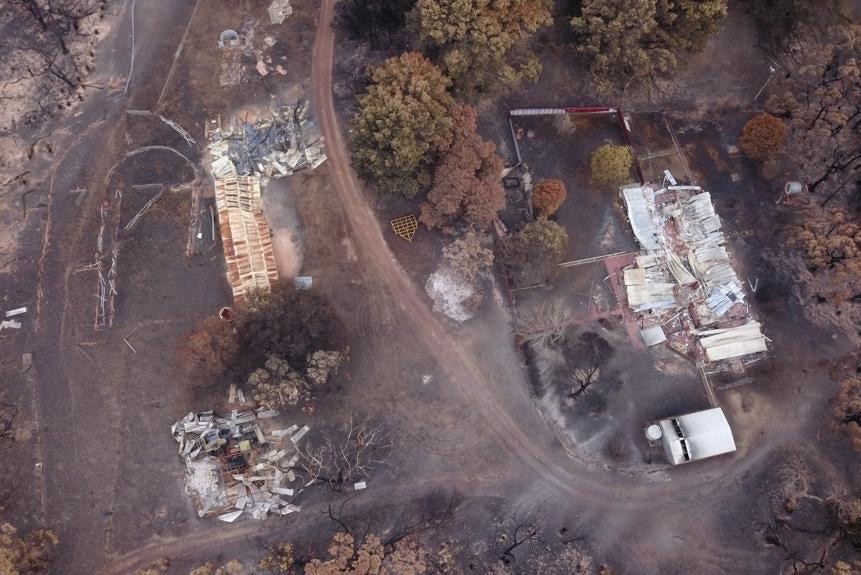 A birds eye view of damaged property from a bushfire on Kangaroo Island