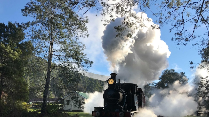The locomotive powers away from Lynchford on its way to Strahan.
