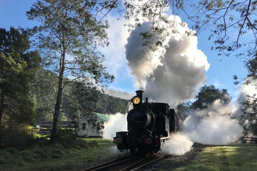 The locomotive powers away from Lynchford on its way to Strahan.