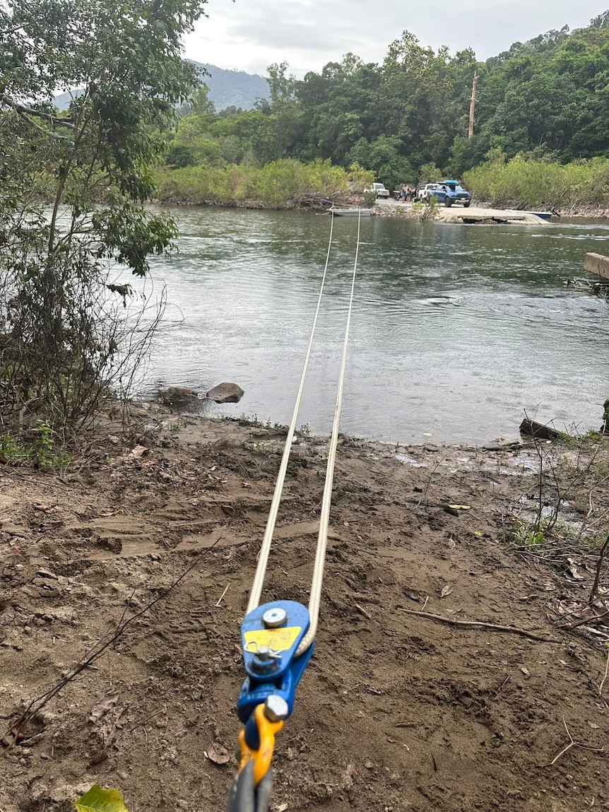 A pulley rope across a river