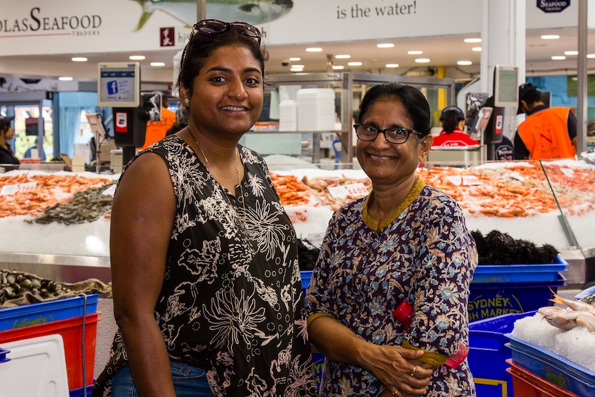 Seafood consumers Kavita and Pramila Poojari at Sydney Fish Market.