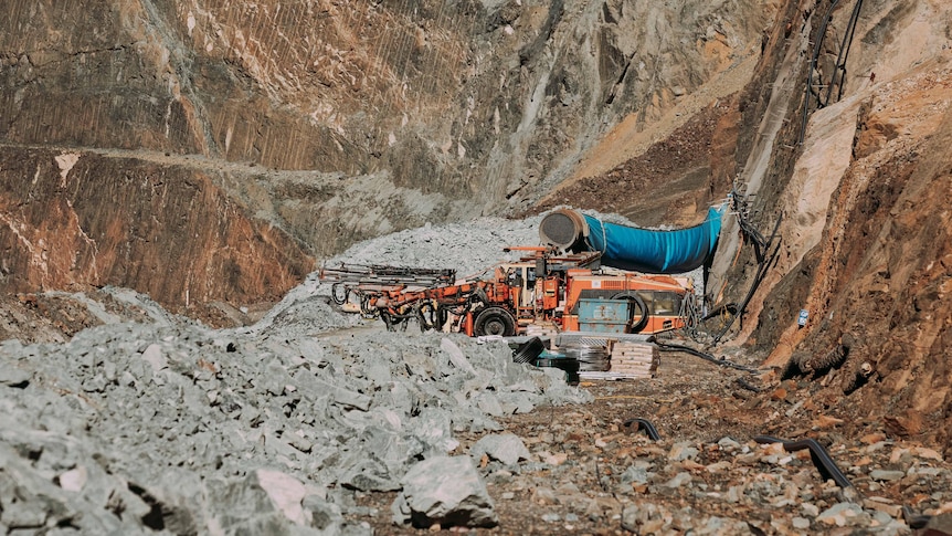 Mining equipment inside a gold mine.  
