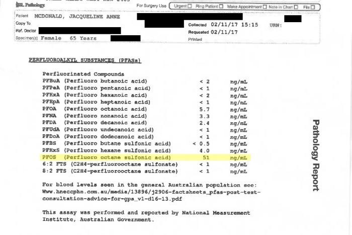 Hasil tes kadar PFOS Jackie McDonald