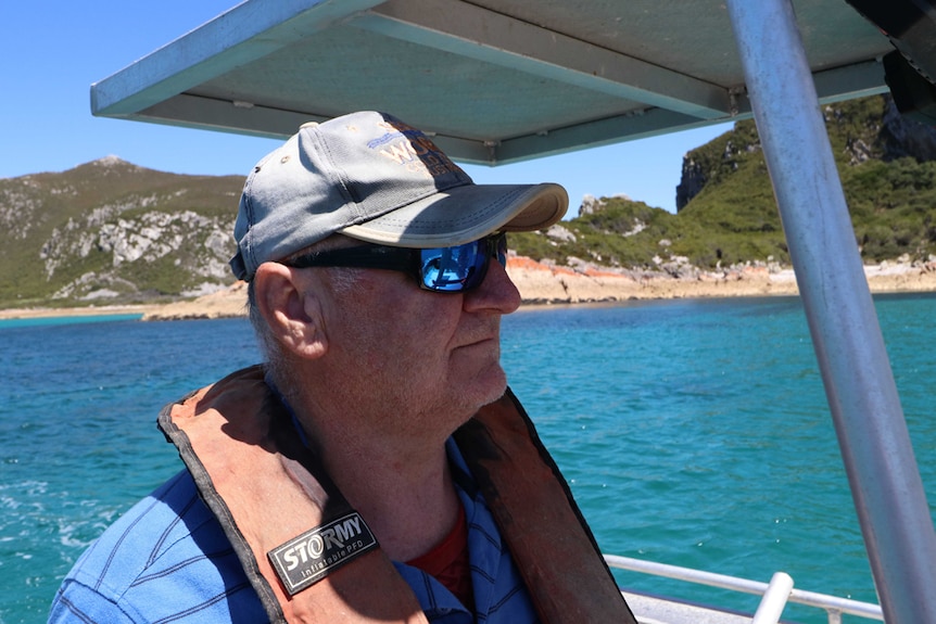 Tasmanian fisherman Bob Gillam on his boat