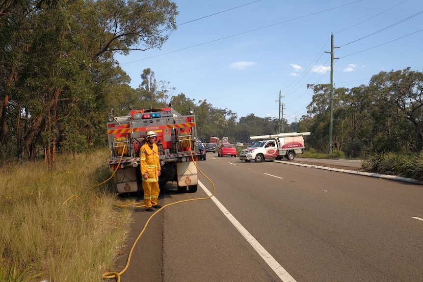 Firefighters set up on side of the road in Warrimoo