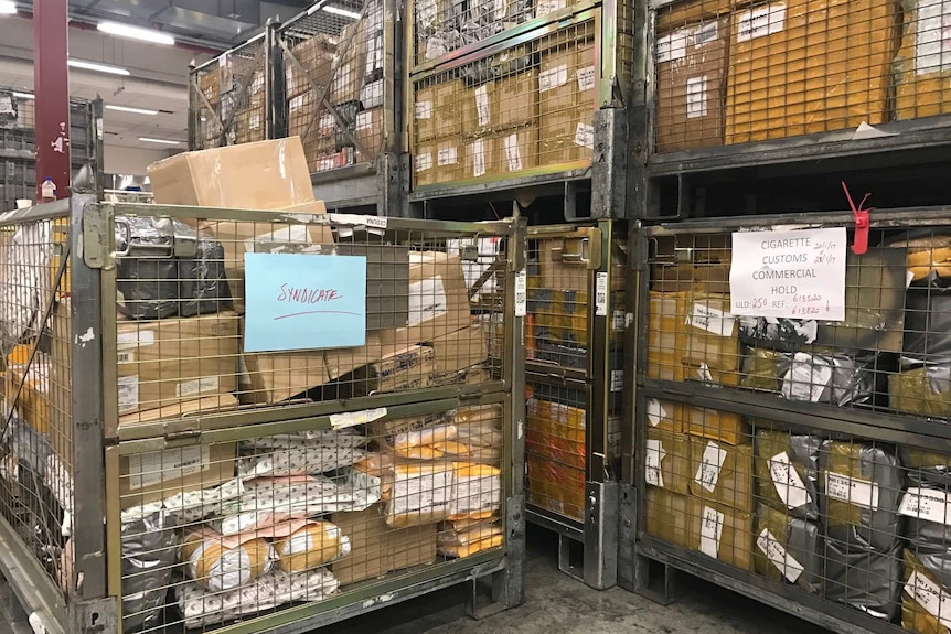 Stacks of mail at Customs depot