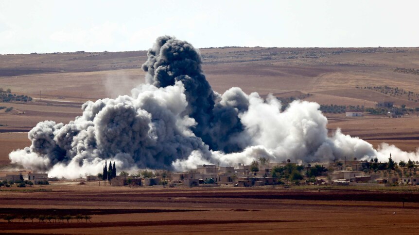 Smoke rises near Kobane