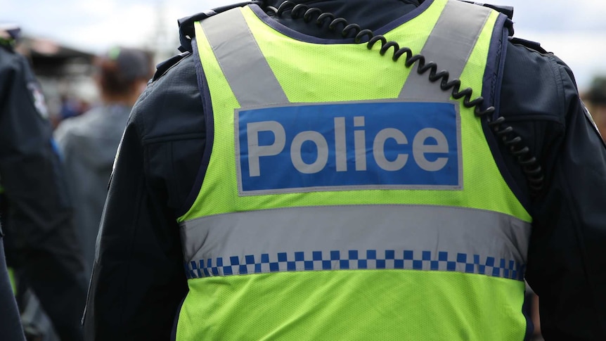 Police officers watch over crowds.