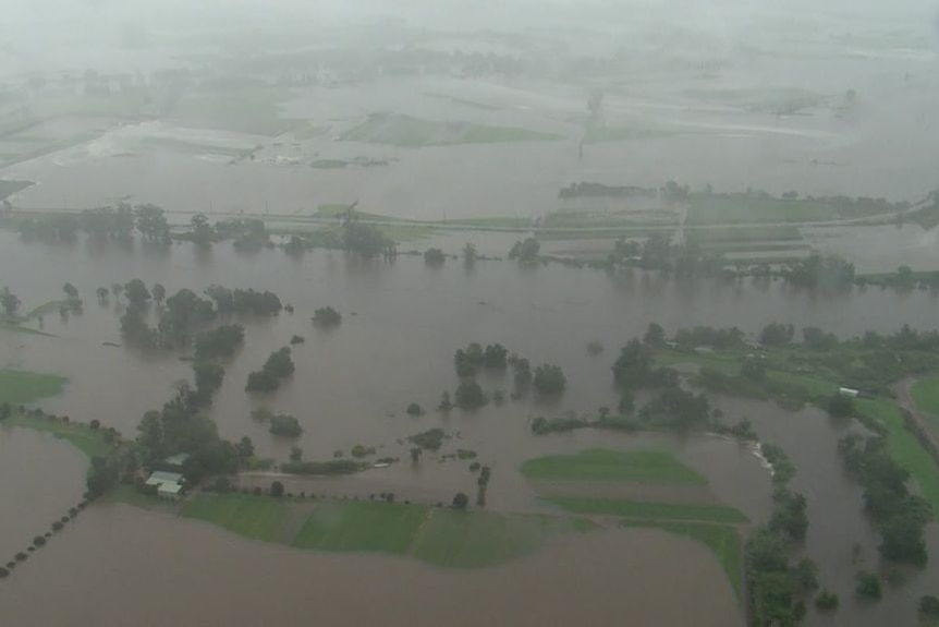 Aerial view of flooded farmland