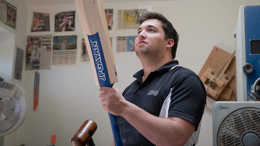 Josh Gavan runs a bat repair business out of his parents' garage in Sydney