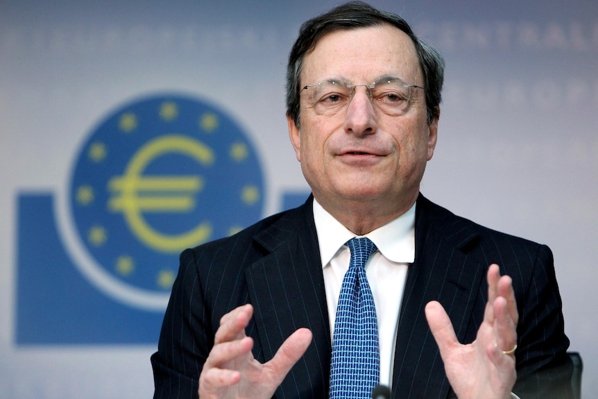 Mario Draghi says the bank now predicts the euro economy will shrink by about 0.5 per cent this year.