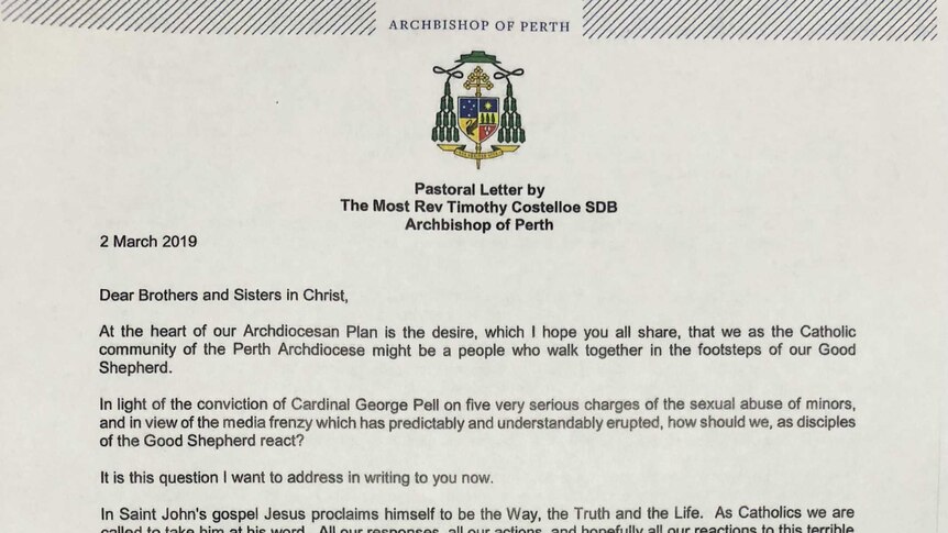 The letter handed out by the Archbishop of Perth