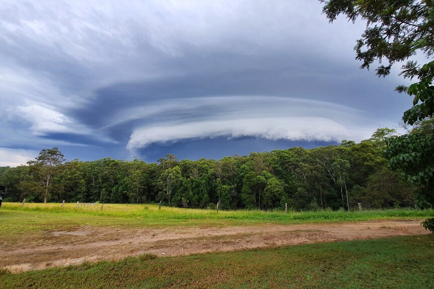 A supercell over a property and trees in Queensland, 2020