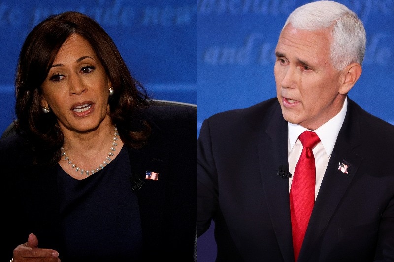 A composite image of Kamala Harris and Mike Pence