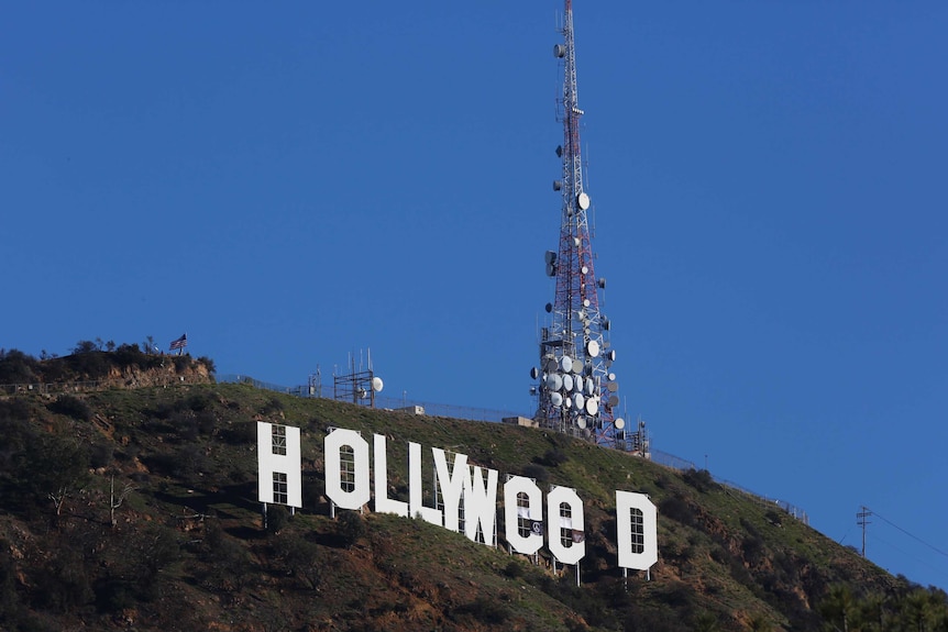 The Hollywood sign is seen vandalised.