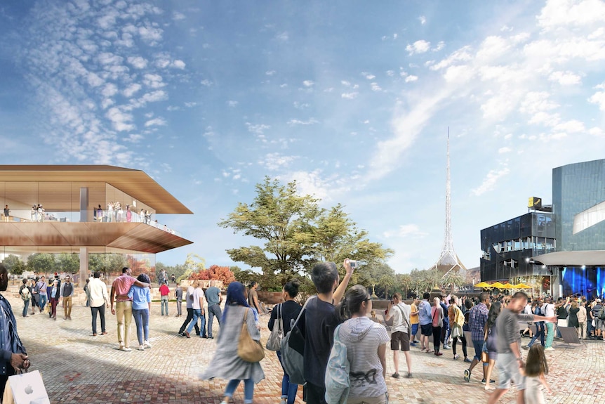 An artist's impression of a two-storey Apple concept store in Federation Square.