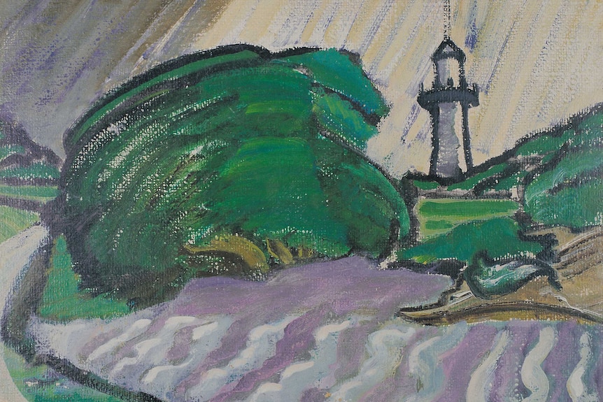 Elise Blumann: Rottnest lighthouse and salt lake, 1947.