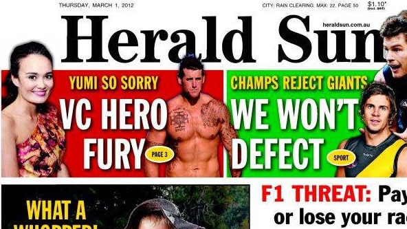 'Yumi So Sorry' headline (Herald Sun)