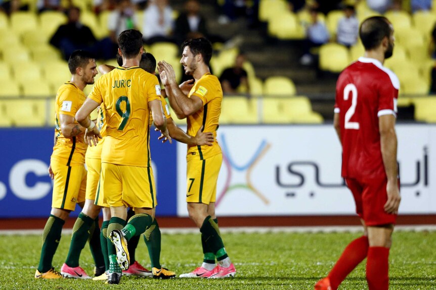 Socceroos celebrate goal