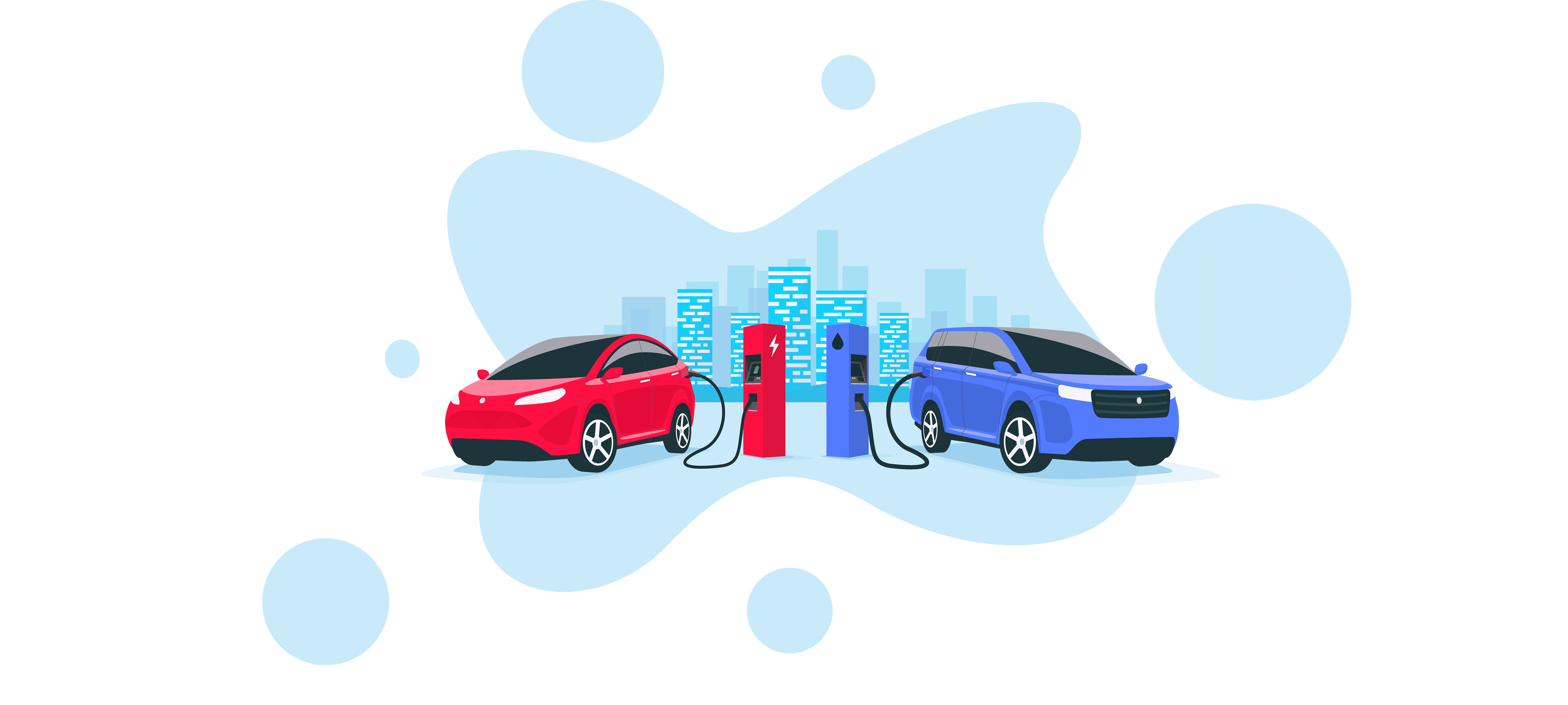 An illustration indicating a verdict of emissions between petrol cars and electric vehicles 