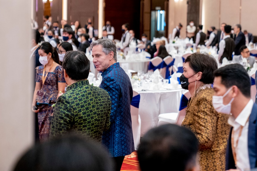 Secretary of State Antony Blinken arrives at an ASEAN gala dinner.