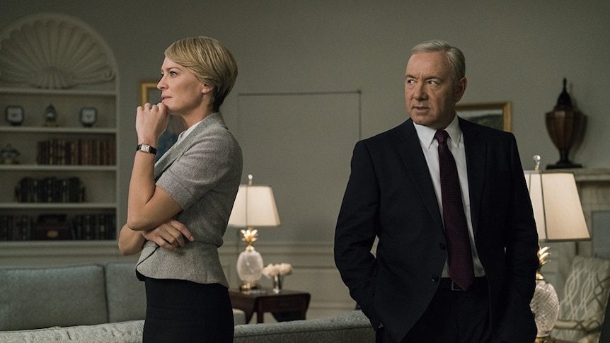 Promotional image for the Netflix series House of Cards starring Kevin Spacey and Robin Wright.