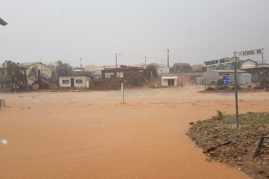 A flooded street in Andamooka.