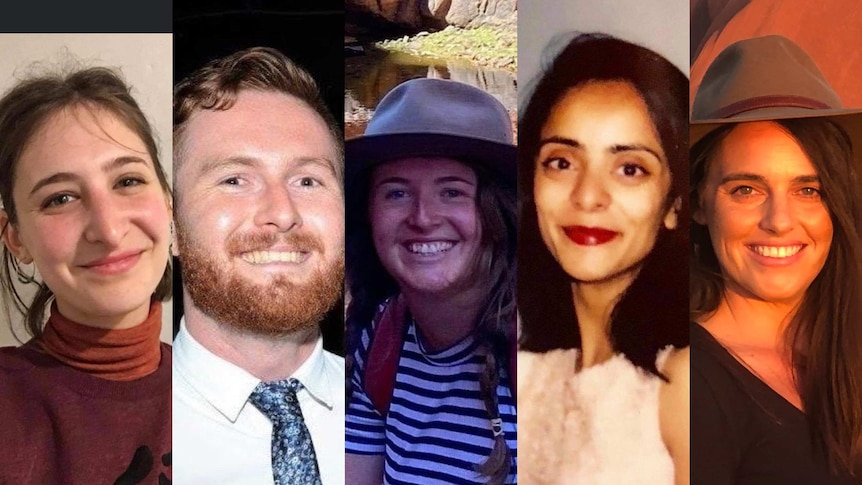 A composite image of five young people missing in the Central Australian outback.