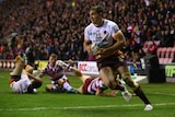 Brisbane Broncos' Corey Oates scores his second try against Wigan Warriors in World Club Series.