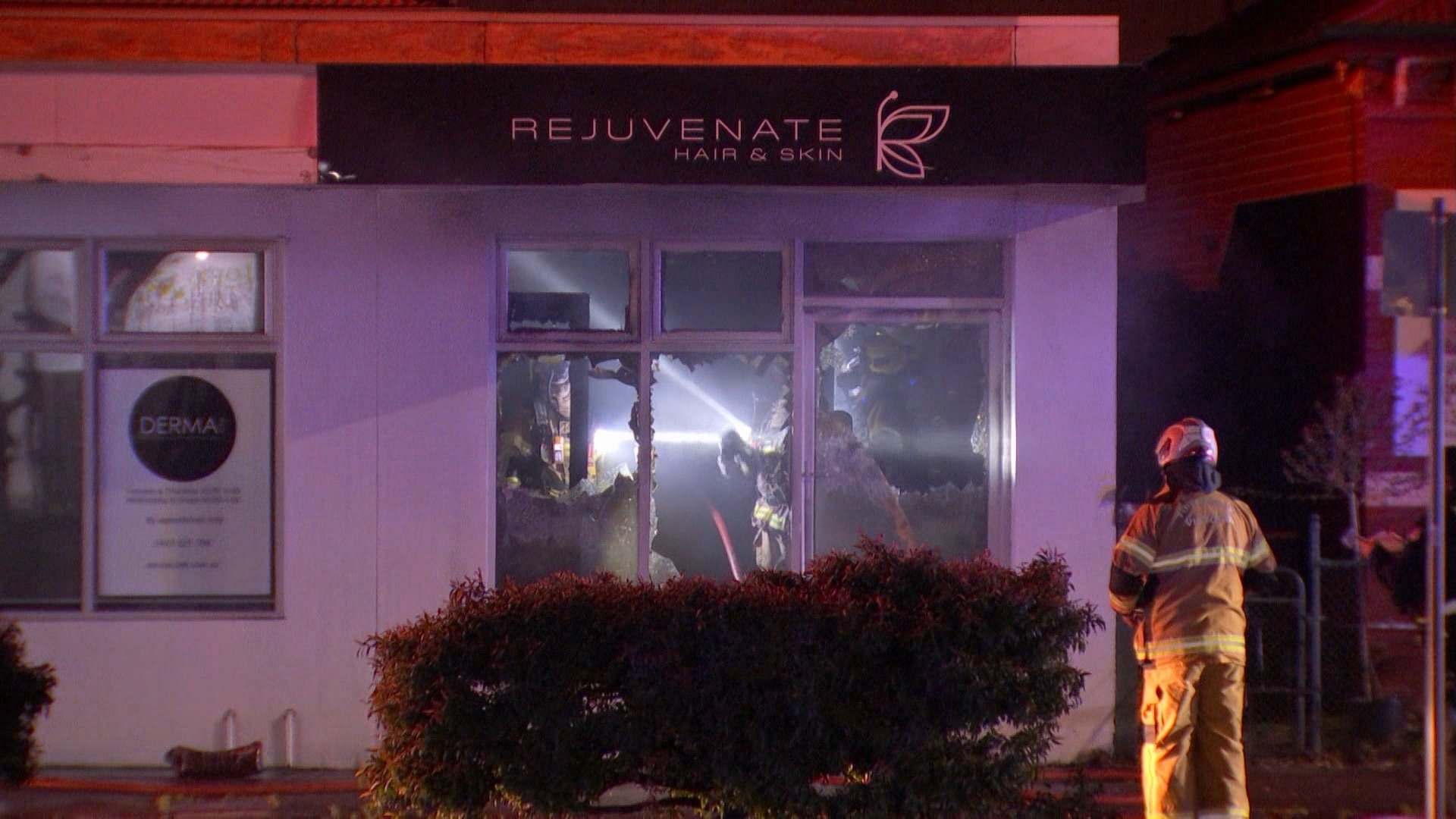 A damaged busines after a fire showing a scorched and blackened interior