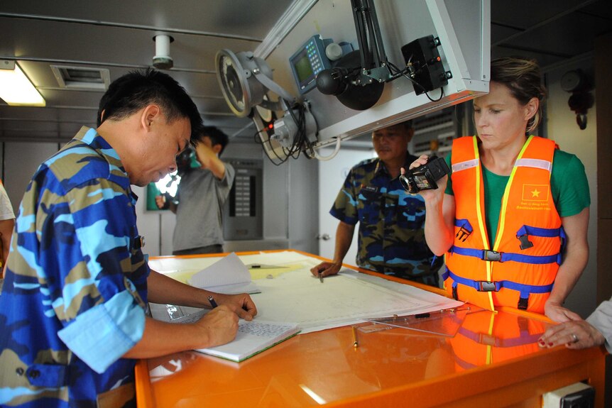 Filming onboard Vietnamese coastguard ship CG 8003