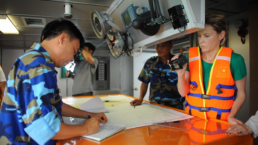 Filming onboard Vietnamese coastguard ship CG 8003