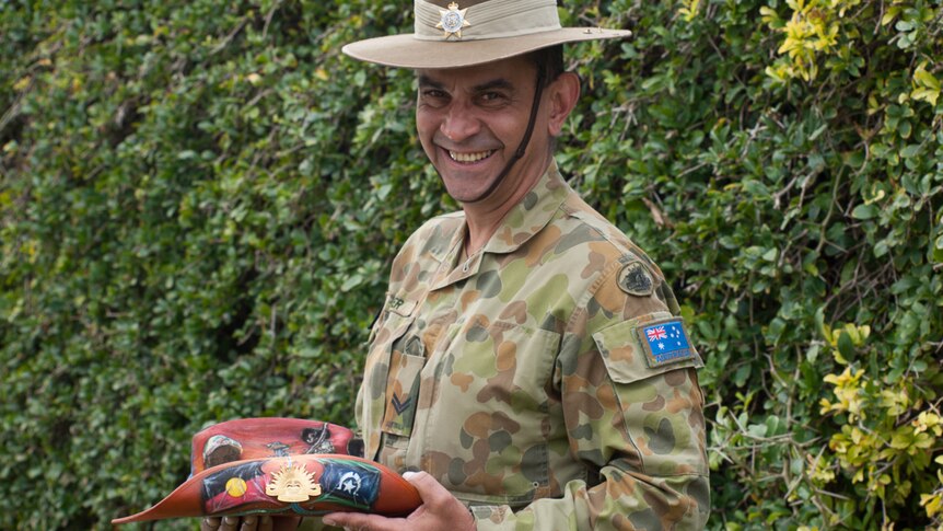 Corporal Jemahl Casper with his decorated slouch hat.